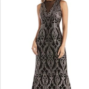 R&M Richards SHEER INSERT GLITTER PLACEMENT SLINKY DRESS Size M